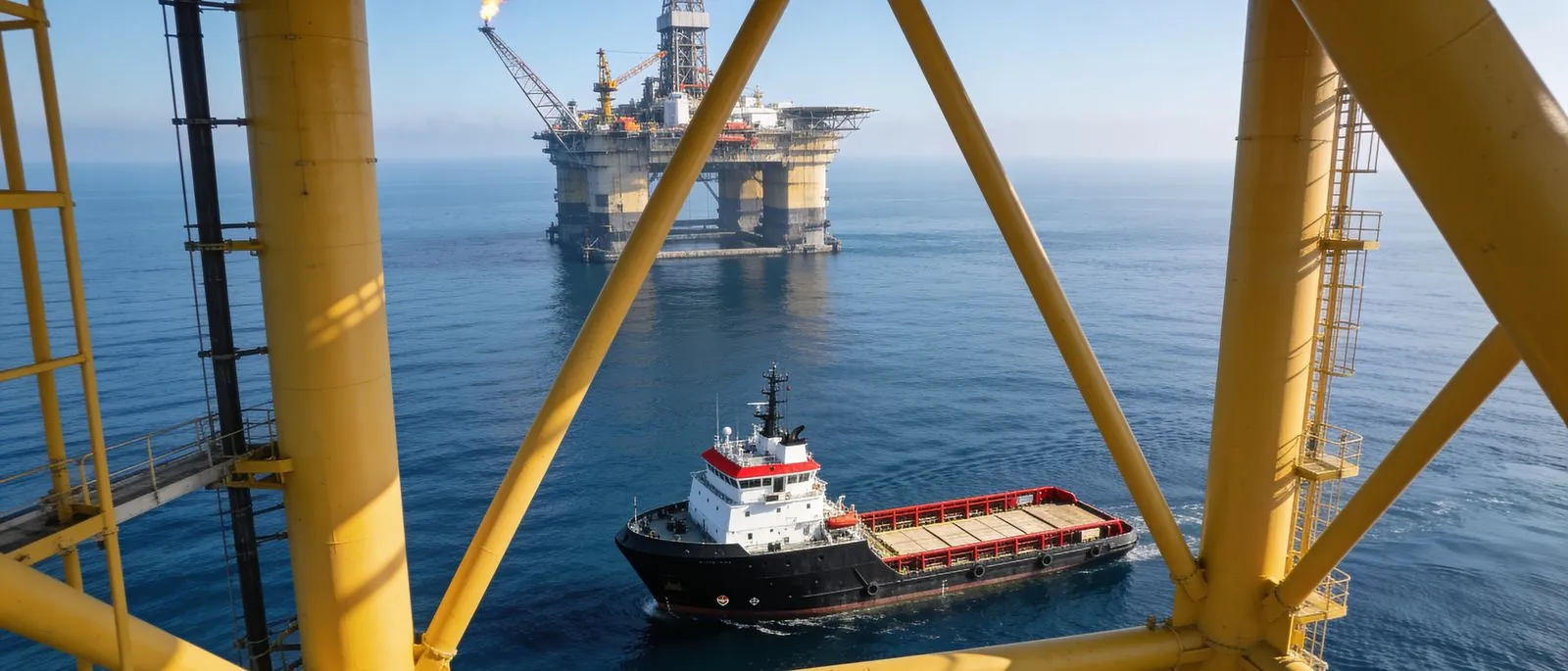 An offshore supply vessel working alongside a platform.